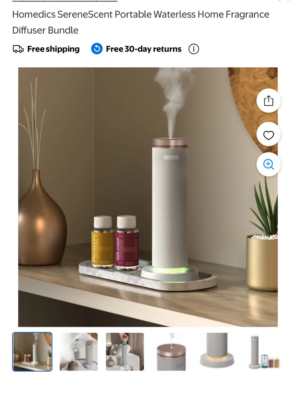 Homedics Portable Waterless Diffuser - White with Rose Gold Accents